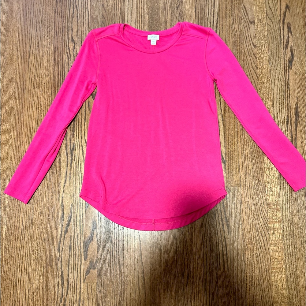 J. Crew Hot Pink Long Sleeve Tee XS Curved Hem Basic Top